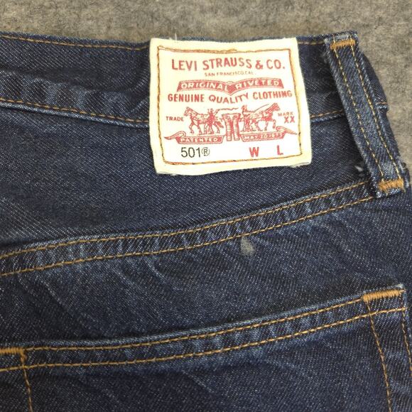 Levis 501 Jeans‎ Mens 28x32 Blue Straight Button Fly Dark Wash Premium Denim - Picture 10 of 16